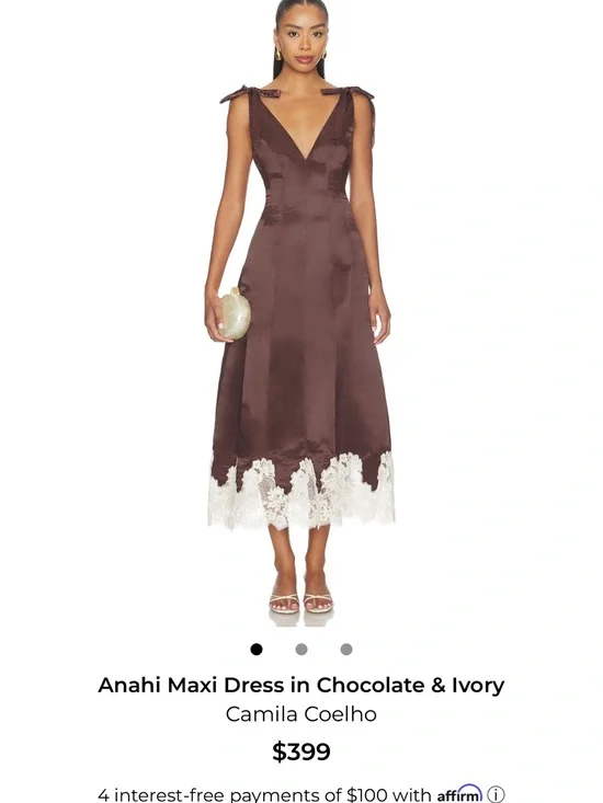 Camila Coelho Anahi Maxi Dress in Chocolate with Ivory Lace