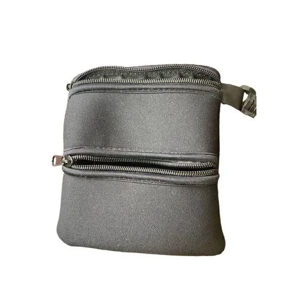Neoprene detachable two zip black travel pouch bag plastic clip
