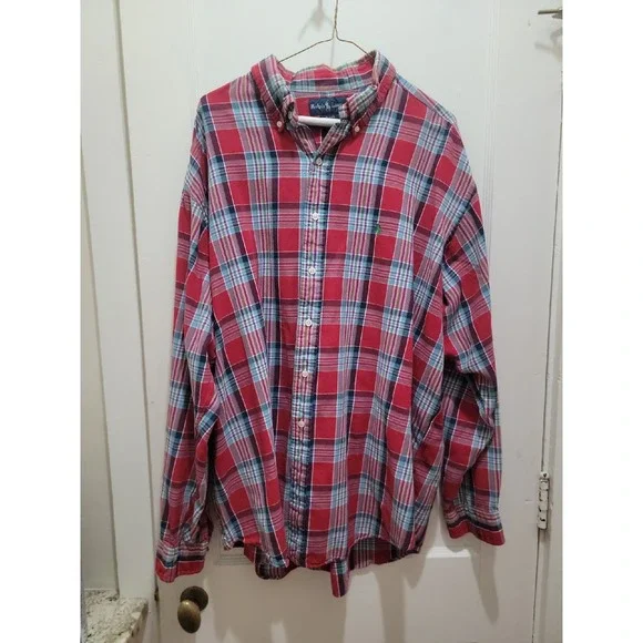 Ralph Lauren Polo 100%Cotton Shirt Mens XXL Button Down Red Plaid  Classic Fit