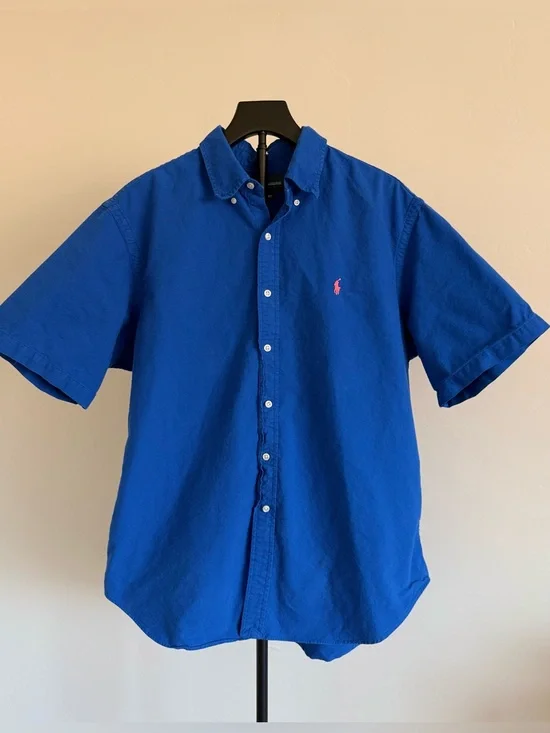 Ralph Lauren Men’s XL Blue Cotton Woven Classic Fit SS Button-Down Pony Shirt