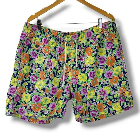 Polo Ralph Lauren Swim Trunks Men XL Multicolor Floral Drawstring Mesh Lining‎