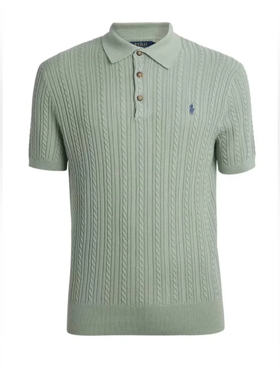Polo Ralph Lauren Lightweight Cable Knit Polo Collar Sweater Sage Sz S NWT