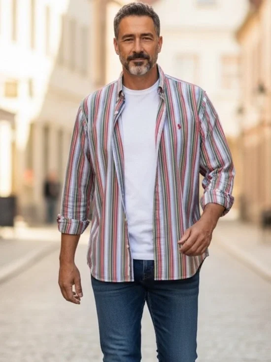 BF962 Vintage Mens Polo Ralph Lauren Blake Striped Designer Button Shirt XL