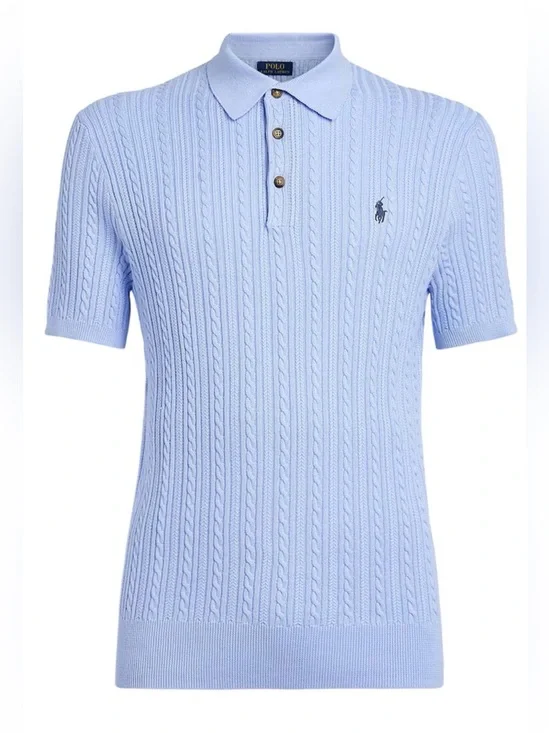 Polo Ralph Lauren Lightweight Cable Knit Polo Collar Sweater Light Blue Sz S NWT