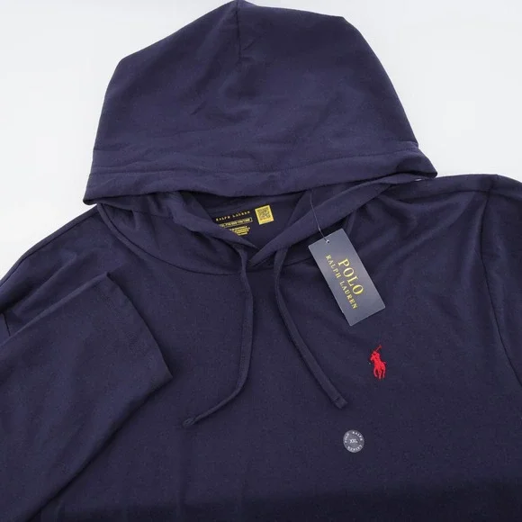 NEW Polo Ralph Lauren Classic Fit Hoodie Navy Lightweight Long Sleeve Mens XXL
