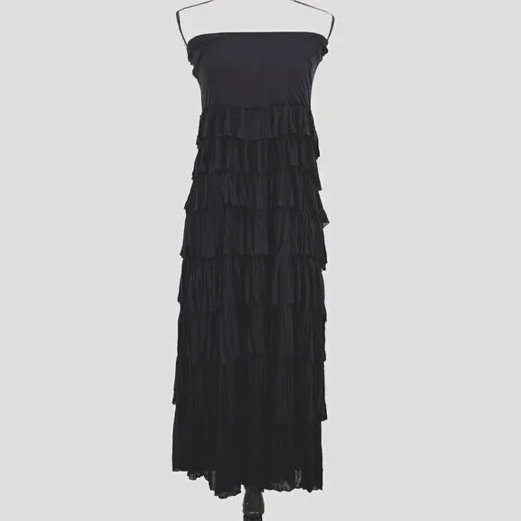 Philosophy Black Strapless Tiered Midi Dress Size XL Pull-On Romantic‎ Evening