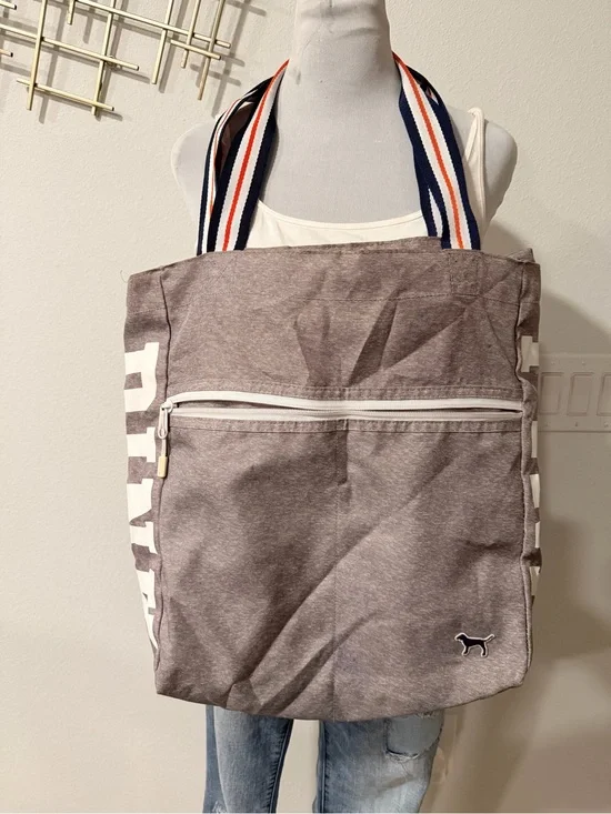PINK by Victoria’s Secret Striped-Handle Gray Tote Bag by- Casual Everyday Carry