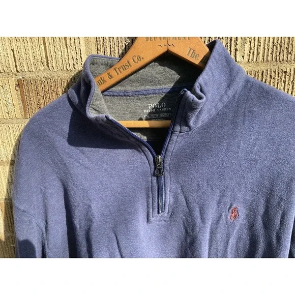 Men's‎ Polo Ralph Lauren Quarter Zip Pullover Sweater Blue XL Warm Pony Accent