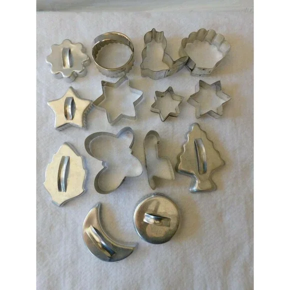 Vintage Metal Cookie Cutters Lot of 19 Mixed Shapes Holiday Baking Molds
