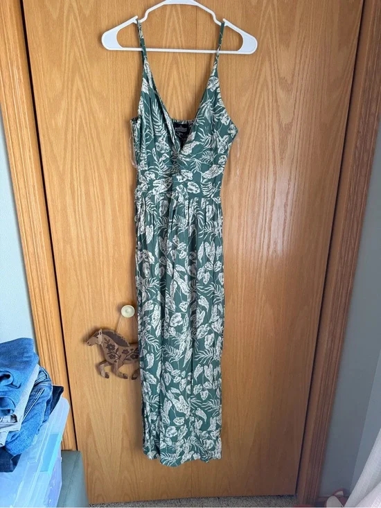 Angie Green Dress with White Botanical Print