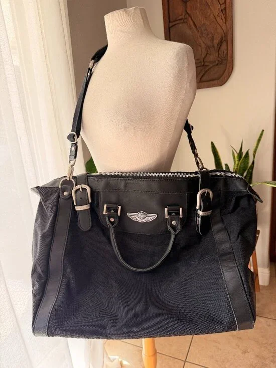 Harley-Davidson 100th Anniversary Carpet Bag Black Leather Vintage