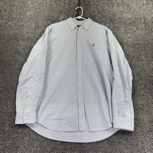 Polo Ralph Lauren Shirt Mens Large Blue Striped Long Sleeve Button Down Classic
