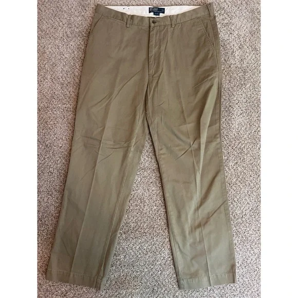 VTG Polo Ralph Lauren Men's Chino Pants 38x32 Khaki Tan Straight Leg Flat Front
