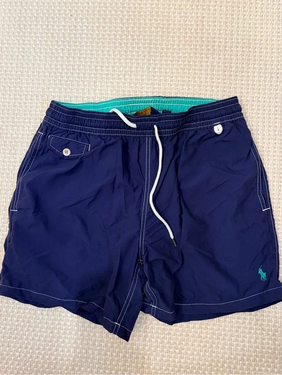 Polo by Ralph Lauren Navy Swim Trunks with White Piping - 5” inseam