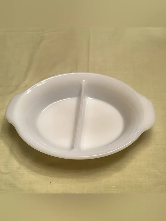 Fire King White Divided Baking Dish