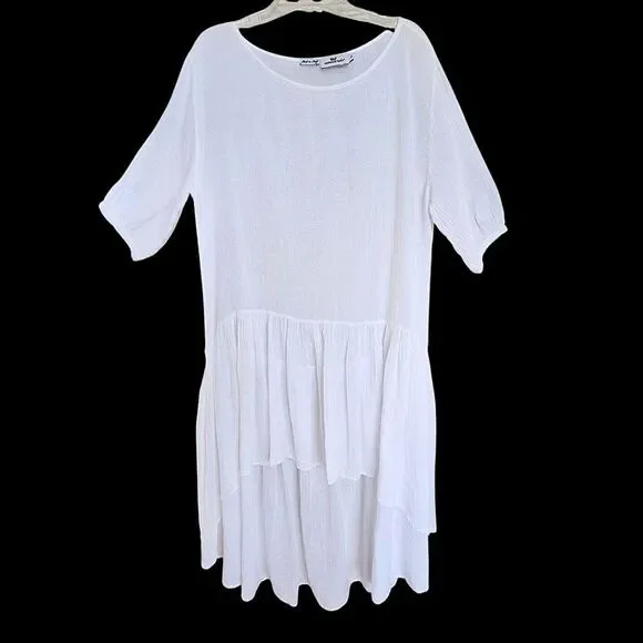 Vineyard Vines White Cotton Gauze High Low Ruffle Dress Made in Italy Oversize S