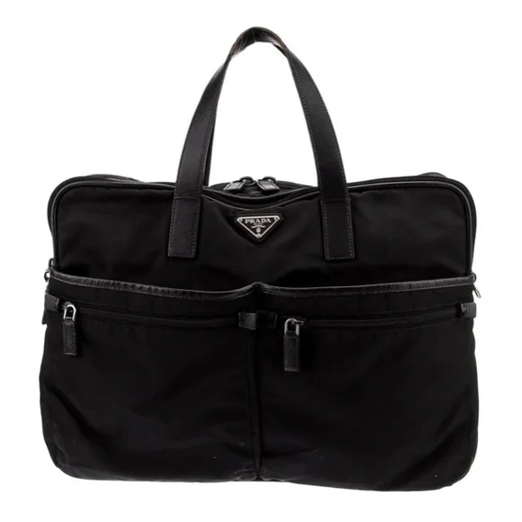 Prada Black re-Nylon saffiano leather Travel Tote Bag
