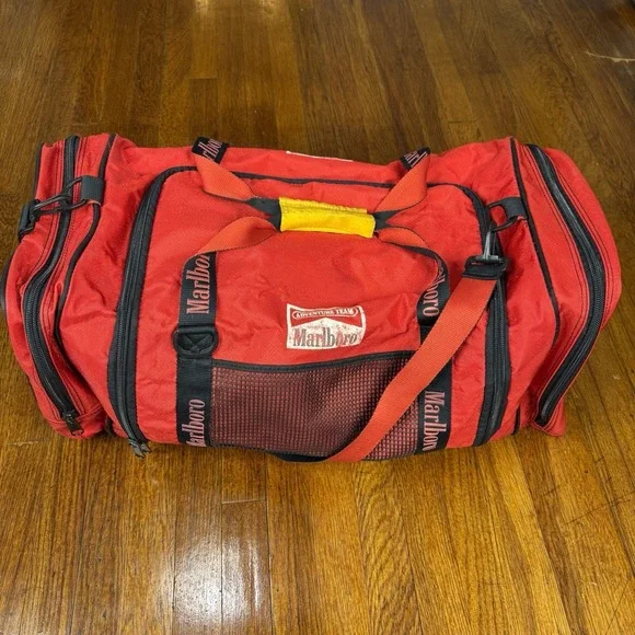 Vintage Marlboros Red and Black Duffle Bag Rare 90s Travel Bag Luggage
