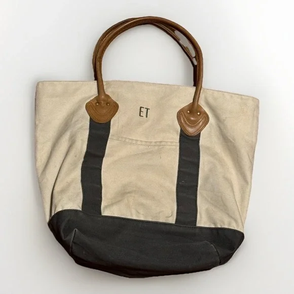 Vintage LL Bean Boat & Tote Bag Leather Plaid Flannel Lined Sailing Yacht Rare
