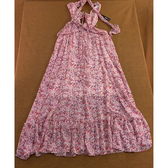 Fashion Nova Womens 3X Pink Shantel Chiffon Floral Maxi Dress NWT