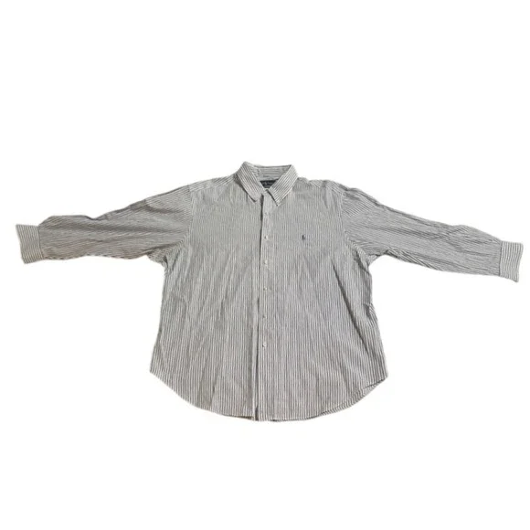 Polo Ralph Lauren Shirt Mens 17.5‎ Striped Blue/White Classic Fit Dress *READ*