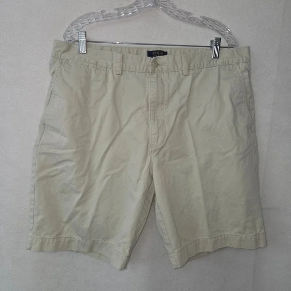 Polo Ralph Lauren Chino Shorts Men 38 Khaki Tan Cotton Twill Flat Front 9 Inseam