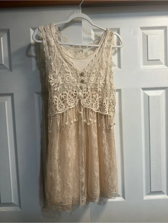 Pretty Angel Cream Lace Crochet Tank Dress