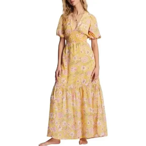 Billabong Yellow Spellbound Floral Maxi Dress M