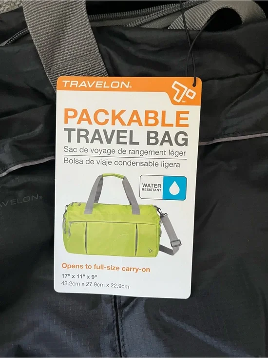 NWT Travelon Black Packable Travel Tote with Gray Handles