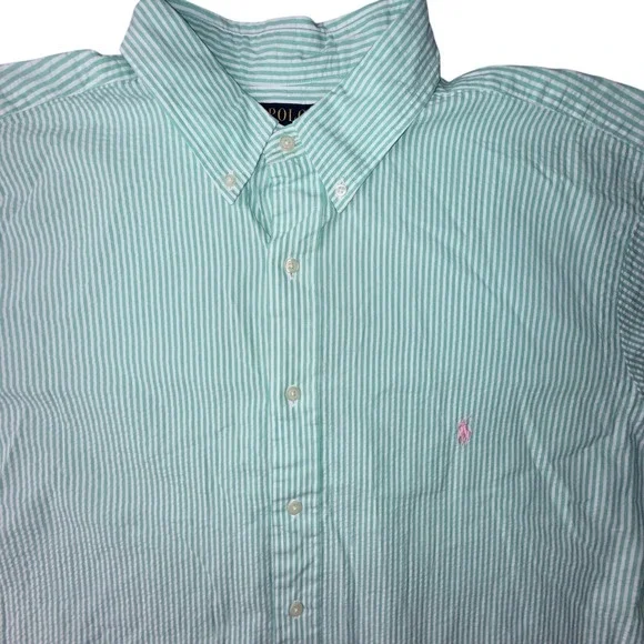 Polo Ralph Lauren‎ Mens XLT Green White Stripe Short Sleeve Shirt Pink Pony NWT
