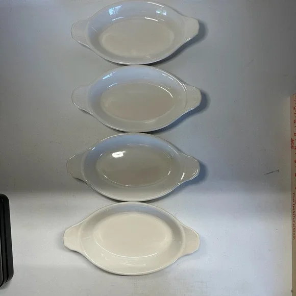 Vintage Set of 4 Bel-Terr USA 9528 White Stoneware Oval Au Gratin Baking Dishes