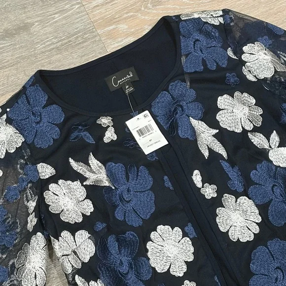 Connected‎ Apparel Navy Blue Floral Embroidered Jacket Dress Set 8P
