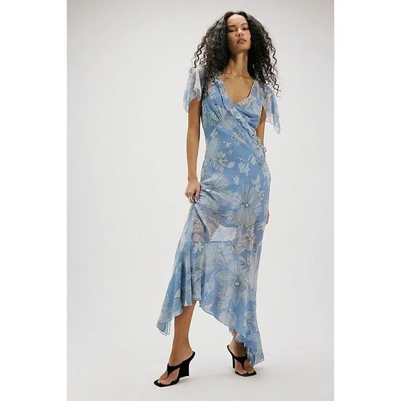 Free People Moonlight Maxi Dress Blissful Blue Floral Size 8 NWT