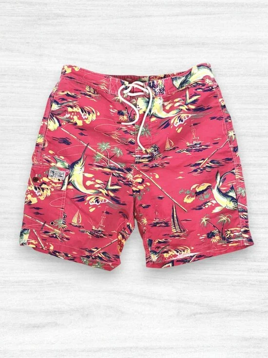 Polo Ralph Lauren Marlin Fishing Hawaiian Swim Trunks Men’s L Red
