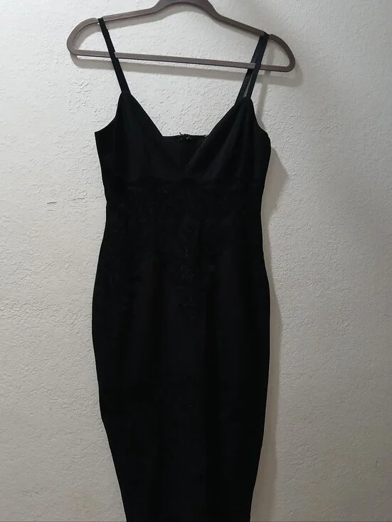 Lulu's new  Black Lace-Embellished Midi Bodycon Dress