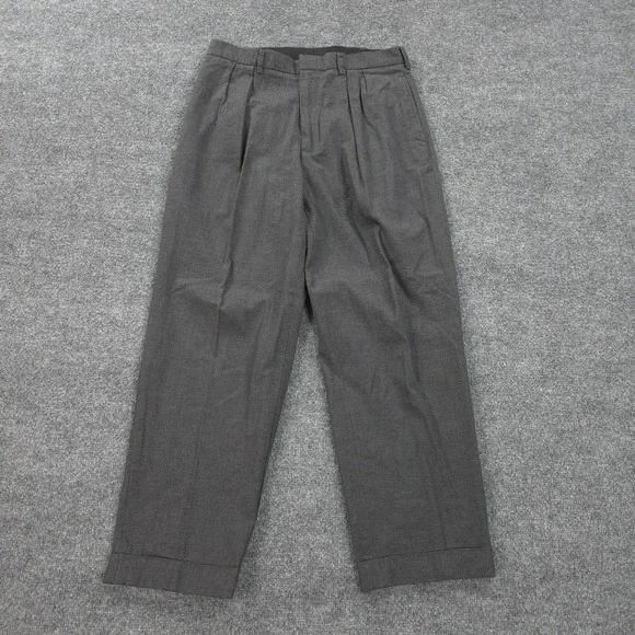 Polo Ralph Lauren‎ Pants Mens 35x30 Gray Houndstooth Pleated Dress Tweed Cuffed