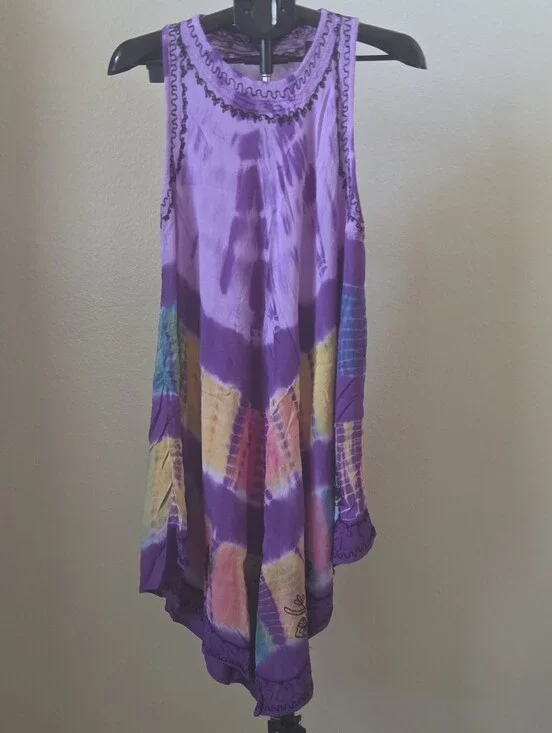 Revue Women's Purple Tie Dye Rayon Sleeveles Boho Festival Hippie