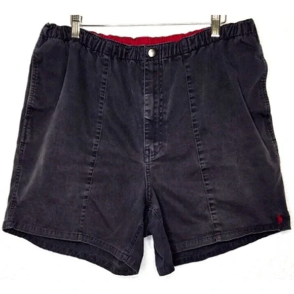 Vintage Polo Ralph Lauren Mens Chino Shorts Large Gray Blue Cotton Elastic Waist