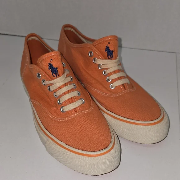 Vintage Polo by Ralph Lauren Men's Orange Canvas Sneakers Size 9.5