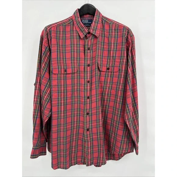 Polo Ralph Lauren VTG‎ Men's Cotton/Lyocell Work Shirt Pink Plaid Size XL