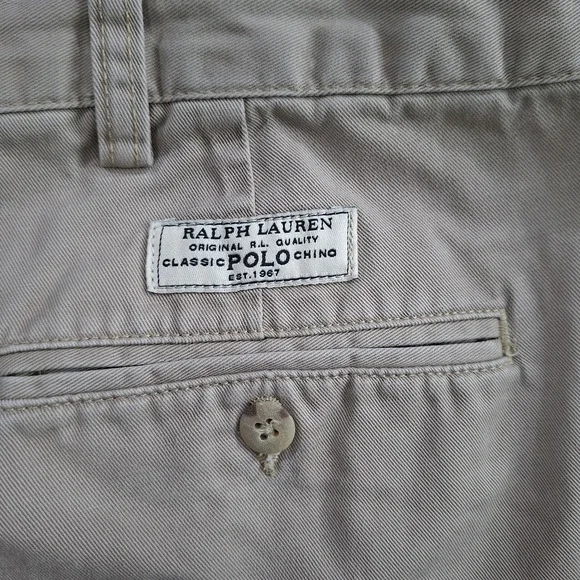 Polo Ralph Lauren Tyler Shorts 42 Khaki‎ Beige Tan Chino Pleated Vintage Logo