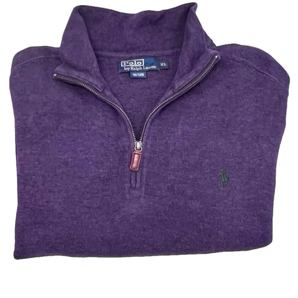 POLO BY RALPH LAUREN PURPLE COTTON QUARTER ZIP SWEATER
