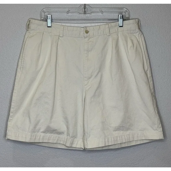 Polo Golf Chino Shorts Mens Size 36 Light Khaki Pleated Front 100% Cotton Preppy