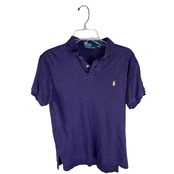Polo Ralph Lauren‎ Mens Custom Fit Purple Heather Mesh Polo Shirt Yellow Pony M