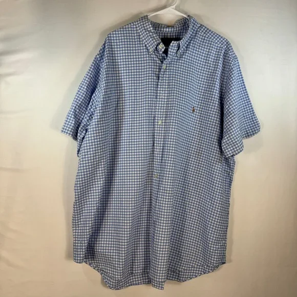 Polo Ralph Lauren Men 2XB Blue Gingham Short Sleeve Button Down Shirt Big & Tall