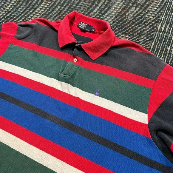 Vintage Polo Ralph Lauren Polo Shirt XXL Multi-Color Made in USA Striped Pique