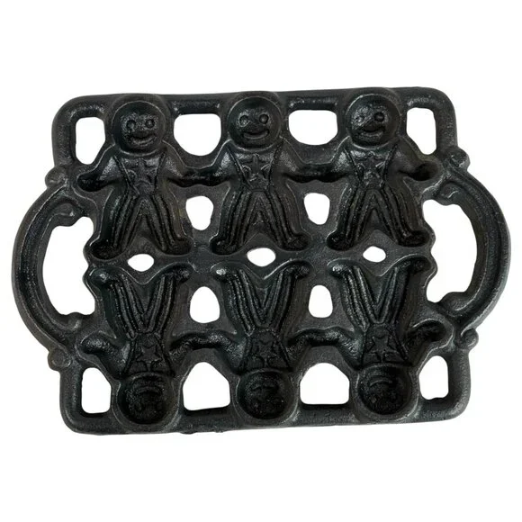 Vintage Cast Iron Gingerbread Man Mold Cookie Pan Patriotic Theme Gem Pan Star‎
