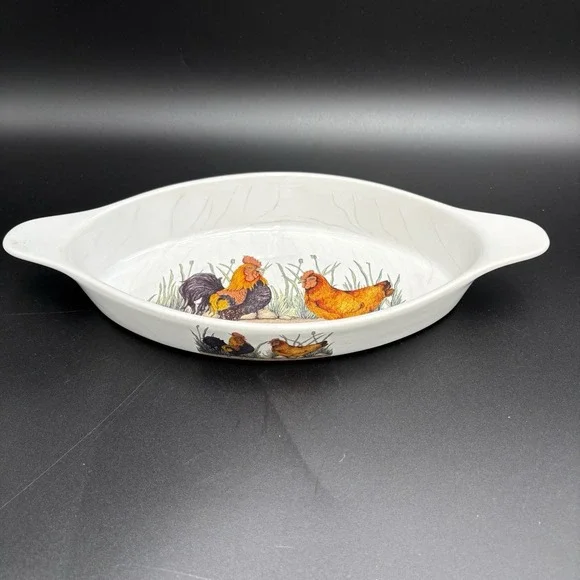 Vtg Kent Pottery‎ Rooster Baking Dish Farmhouse Decor 14x6 Oval
