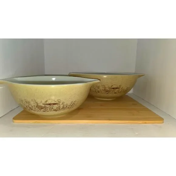 Vintage Pyrex Forest Fancies 443 444 Cinderella Bowl Set of 2 Mushroom