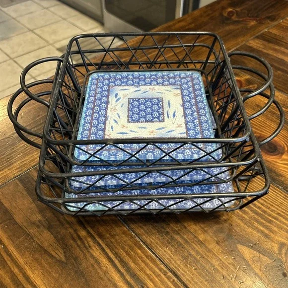 TempTations by Tara Old World Square‎ Wire Racks w/ Glass Trivets 6 pc Set Blue